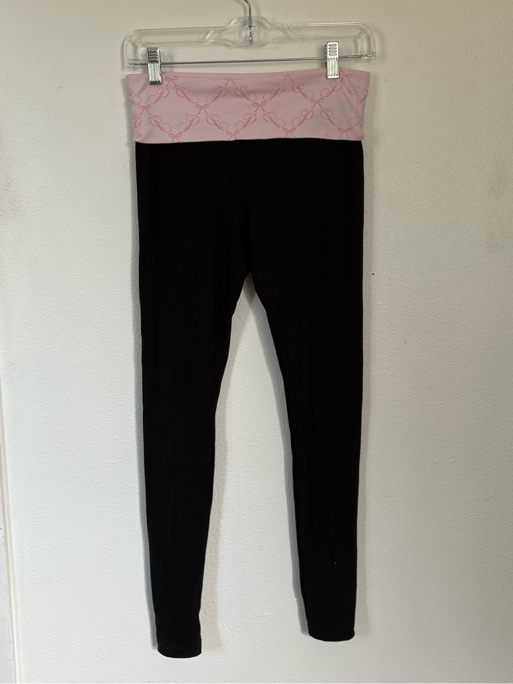 PINK Victoria's Secret Black Leggings with Pink Fold-Over Waistband